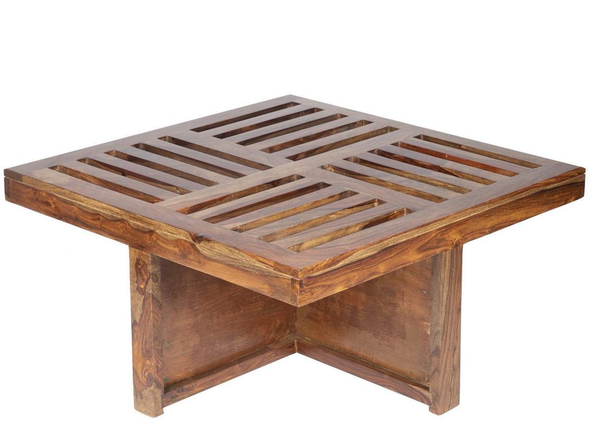 Japani Jali Stool Jali Cushion Natural Solid Sheesham Wood Coffee Table - alternate view