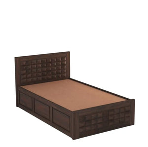 Diamond Solid Sheesham Wood Single Bed with Box Storage - Walnut