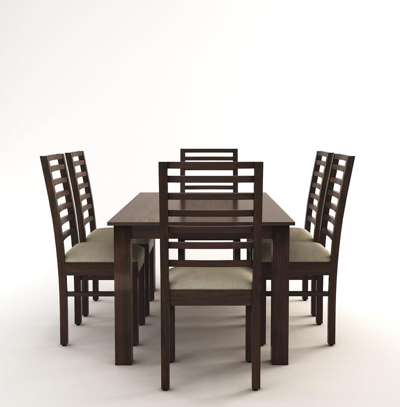 Luxe Solid Wood dining Table Set 6 Seater with Cushion Chair - Walnut Finish