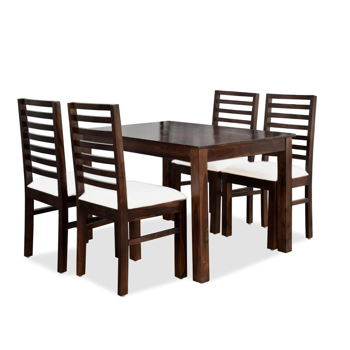Solid Sheesham Wood 4 Seater Dining Table Set Finish - Walnut