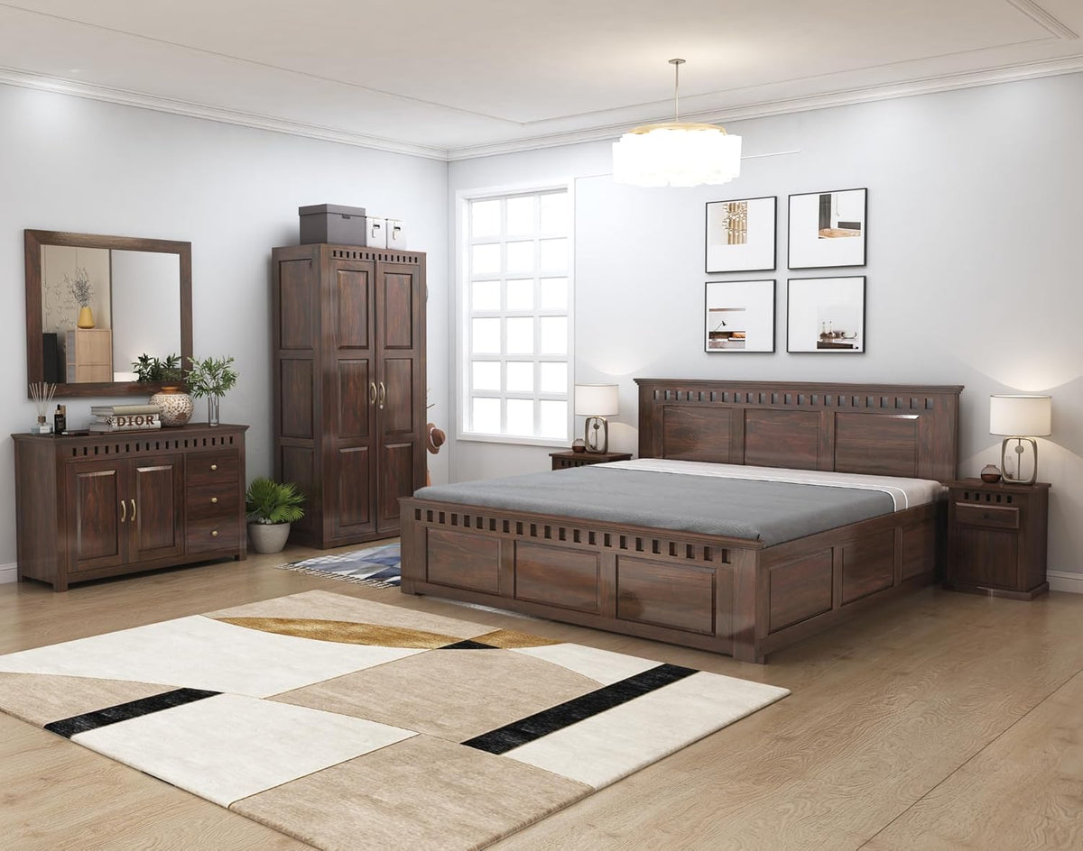 Kuber-BBS-W-C-BT-W-K Solid Sheesham Wood Bedroom Furniture Set