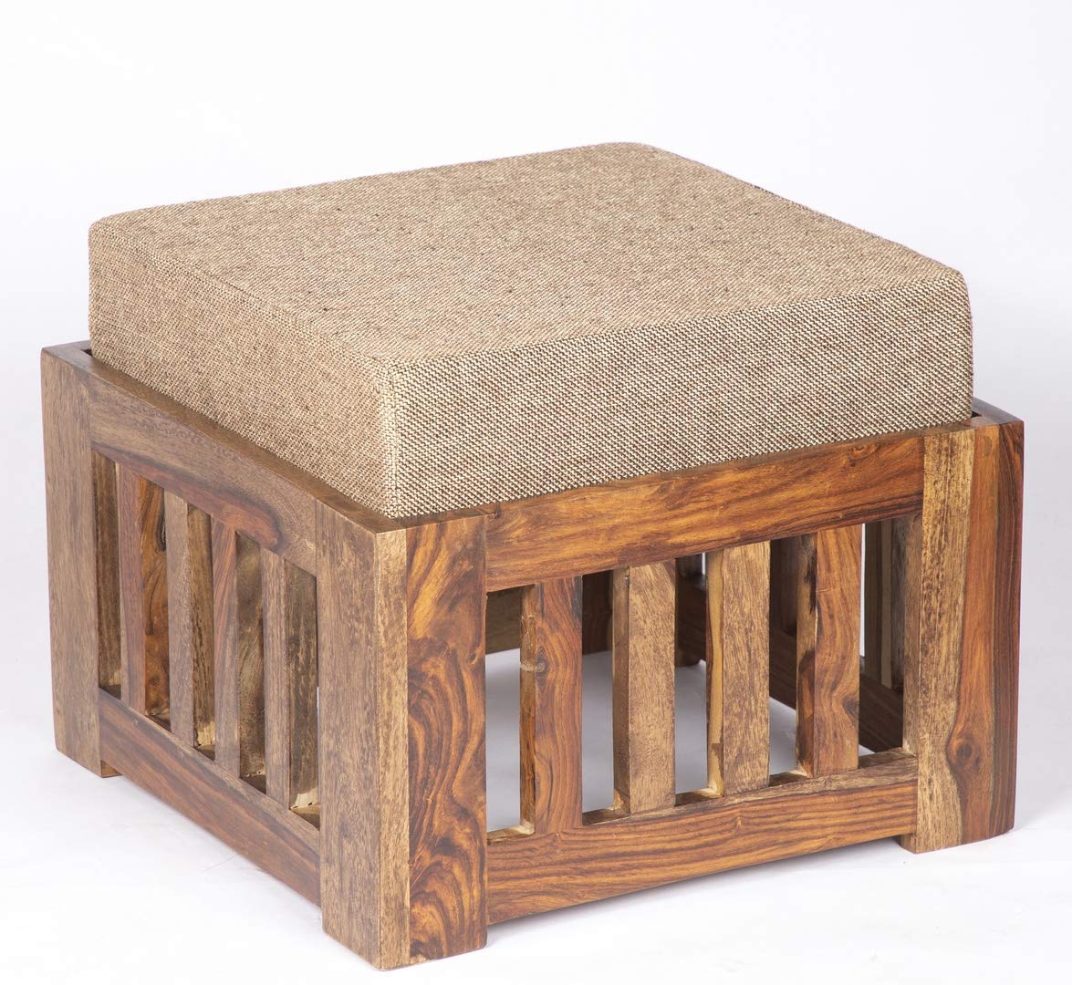 Japani Jali Stool Jali Cushion Natural Solid Sheesham Wood Coffee Table - styled in a living room