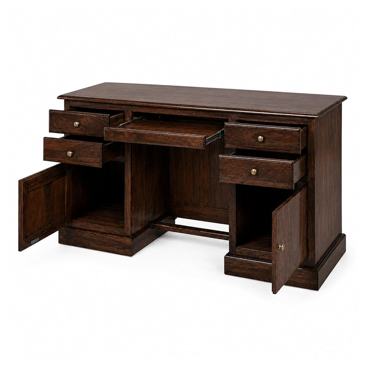 Carmel 2 Door Sheesham Wood Study Table 4 Drawers and 2 Doors - Walnut Finish