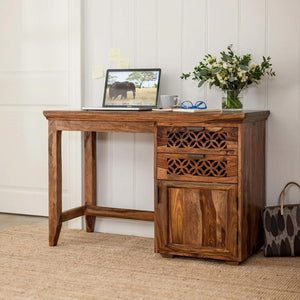 CNC Solid Sheesham Wood Study Table - Natural Finish