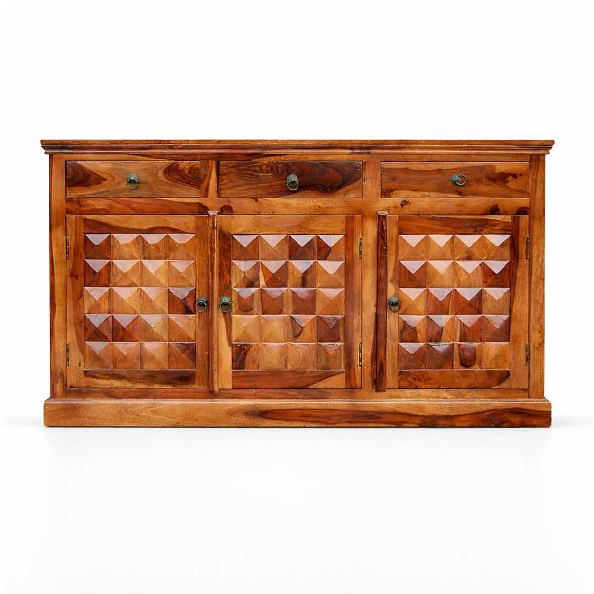 Diamond Solid Sheesham Wood Sideboard Cabinet for Living Room in natural finish - styled in a living room