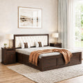 Zeus Solid Sheesham Wood Upholstered Queen Size Bed with Box Storage - Walnut Finish