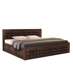 Niwar Solid Sheesham Wood Queen Size Bed without Storage - Walnut Finish