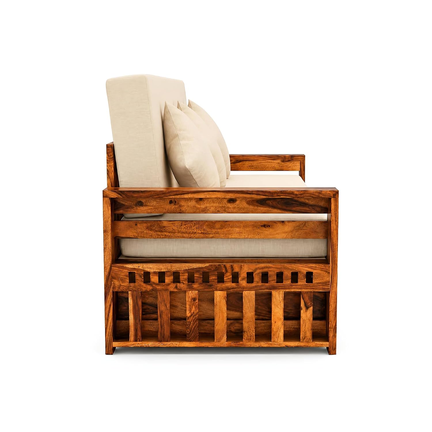 Diamond With Bedside Solid Sheesham Wood Sofa Cum Bed - Natural Finish