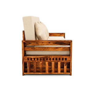 Diamond With Bedside Solid Sheesham Wood Sofa Cum Bed - Natural Finish