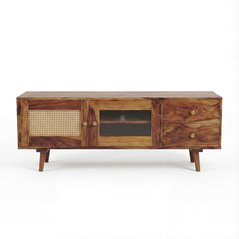 Heritage Sheesham Wood TV Unit for Living Room | Solid Wood TV Cabinet for Bedroom Natural