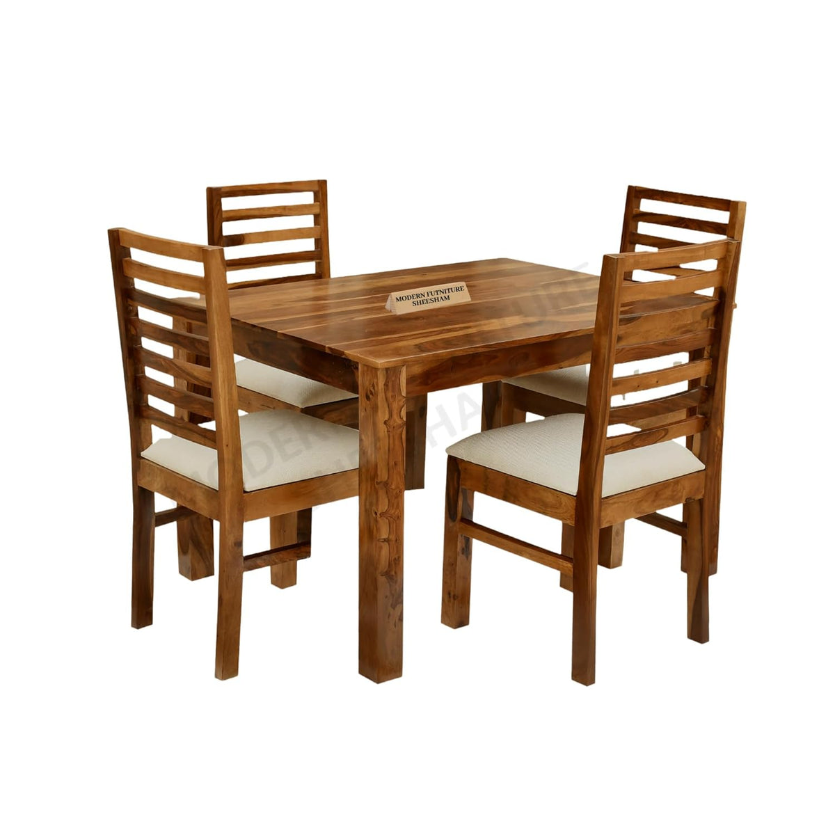 Solid Sheesham Wood 4 Seater Dining Table Set Natural Finish - Natural