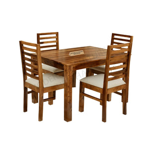 Solid Sheesham Wood 4 Seater Dining Table Set Natural Finish - Natural