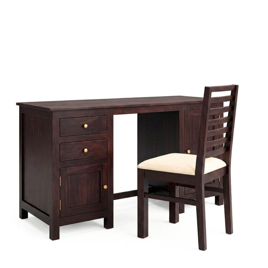 VIP with Chair Solid Sheesham Wood Study Table - Walnut Finish