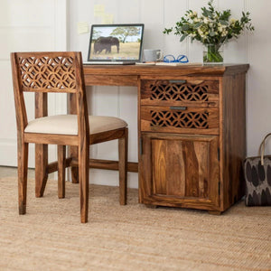 CNC Solid Sheesham Wood Study Table - Natural Finish
