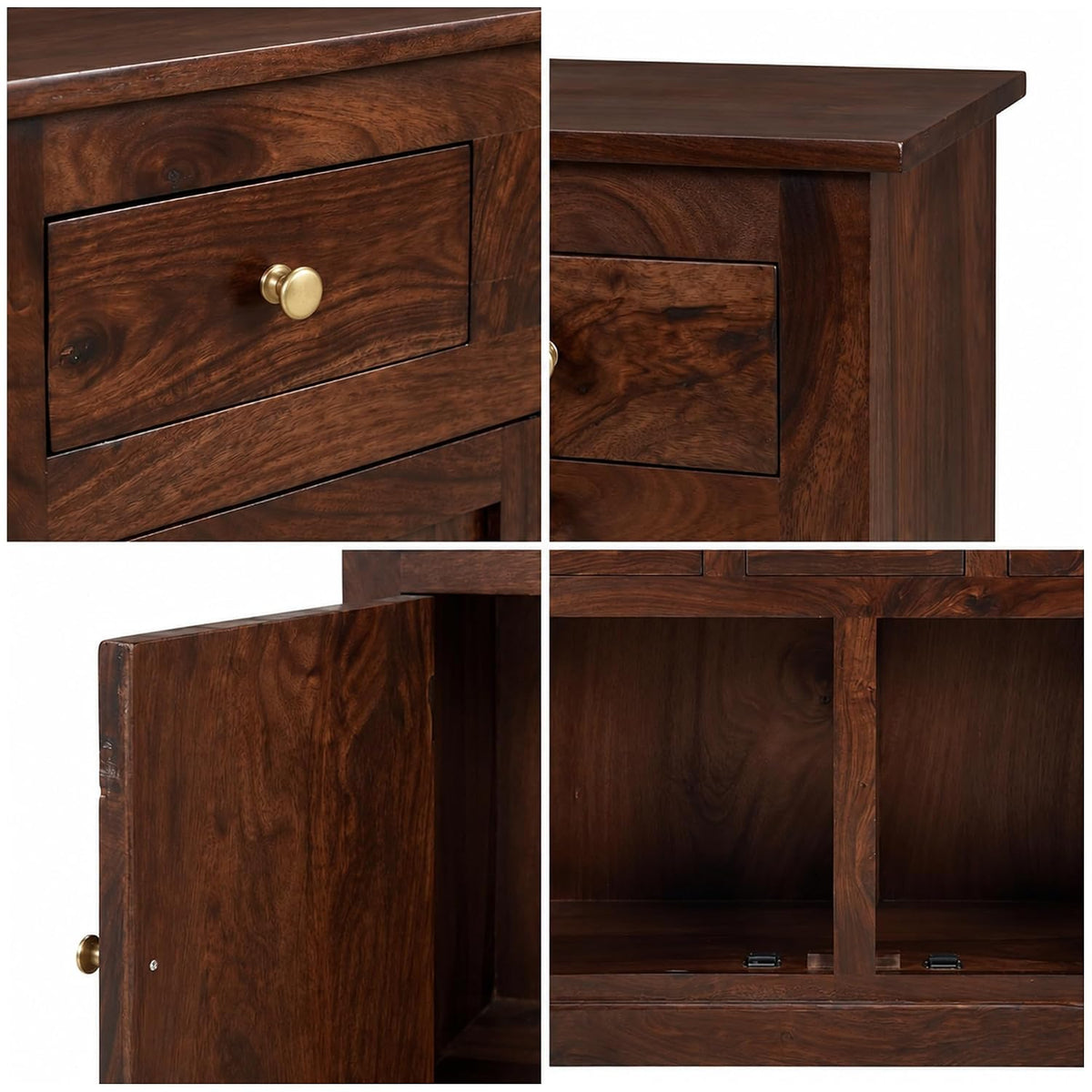 Mini Tile Wooden Sideboard Tv Cabinet for Living Room - Walnut Finish