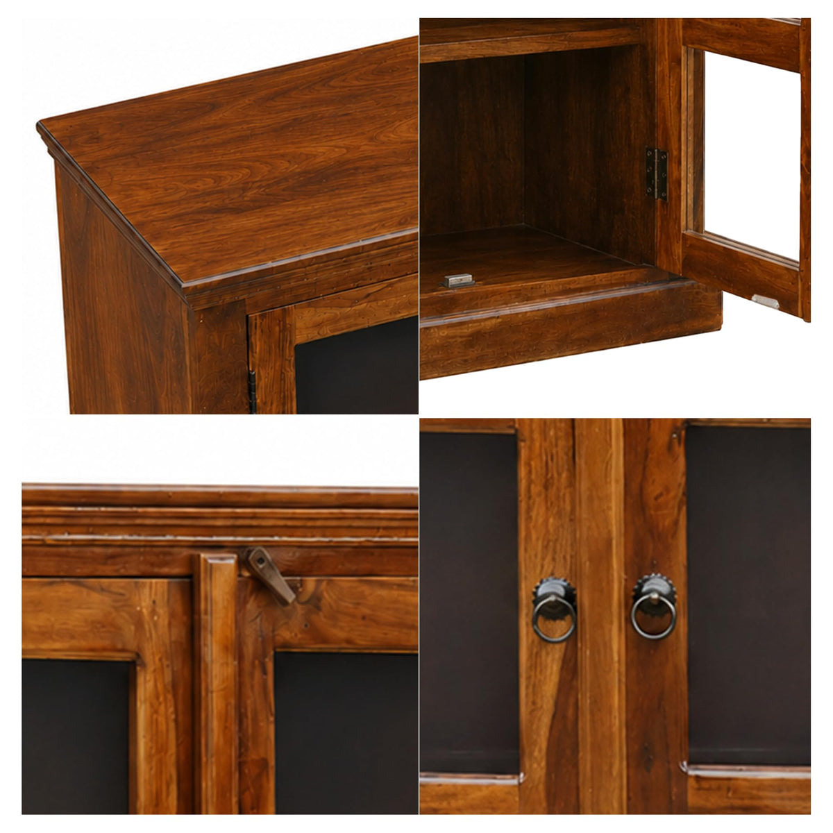 Mini 20 Glass Solid Sheesham Wood Book Shelf for Home Library in natural finish - styled in a living room