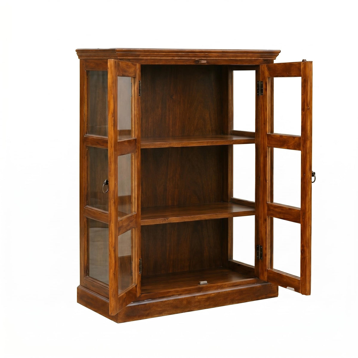 Mini 20 Glass Solid Sheesham Wood Book Shelf for Home Library in natural finish - shelf spacing close-up