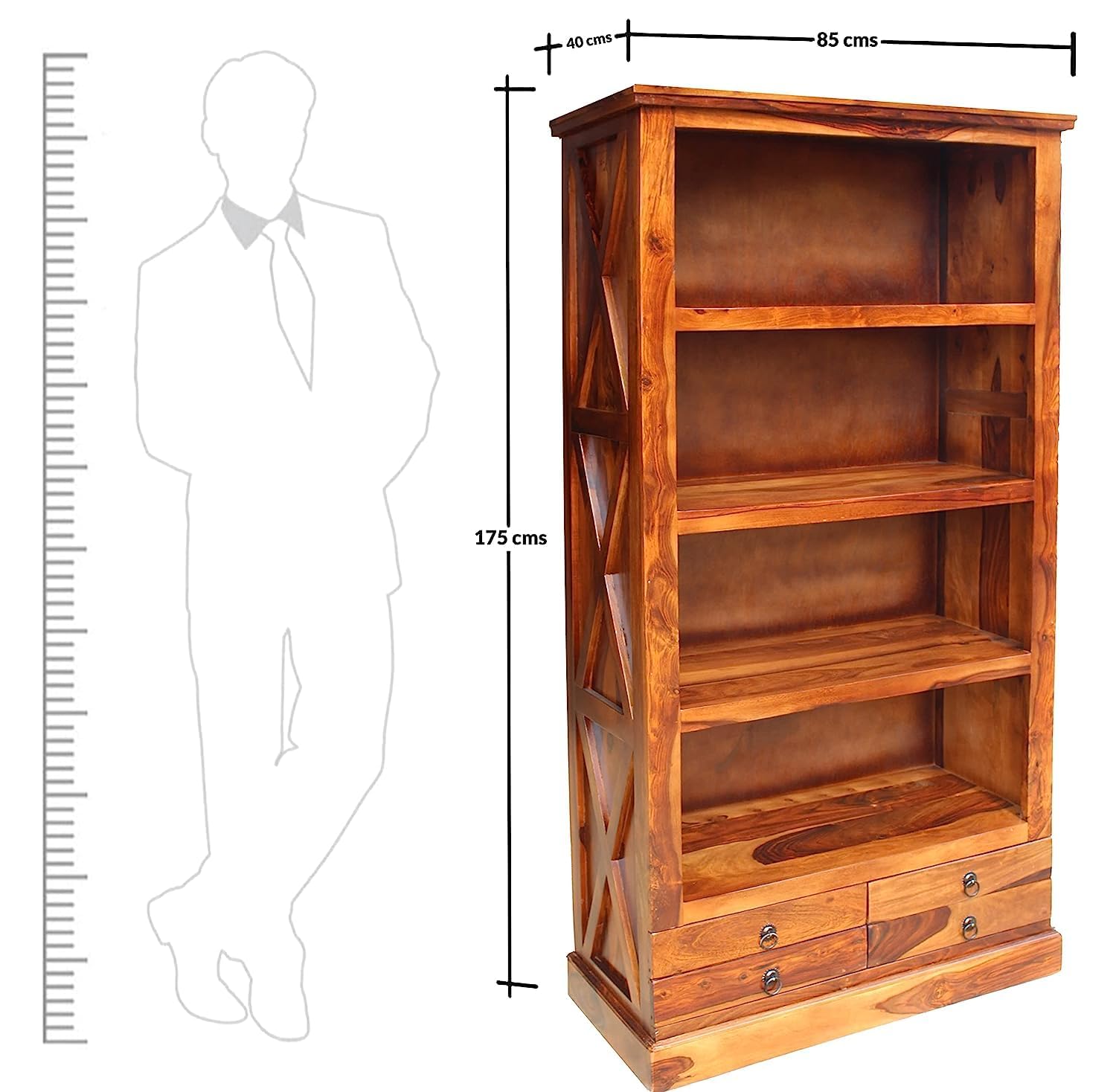 X-Bookshelf Wooden Book Shelf for Home Library - Natural Finish