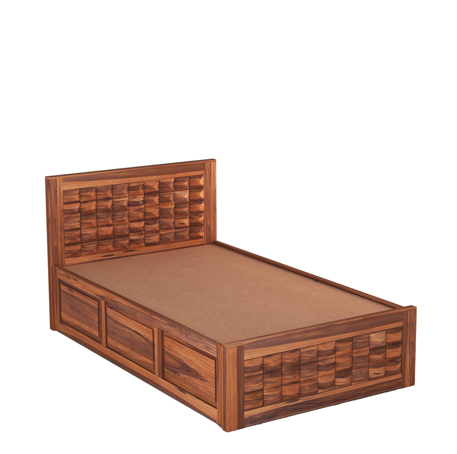 Diamond Solid Sheesham Wood Single Bed with Box Storage Finish - Honey