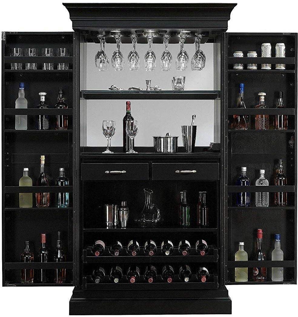 Miller Wooden Bar Cabinet with Wine Glass Storage for Living Room - Black Finish