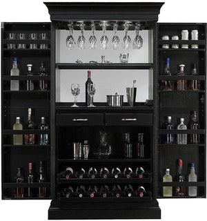 Miller Wooden Bar Cabinet with Wine Glass Storage for Living Room - Black Finish