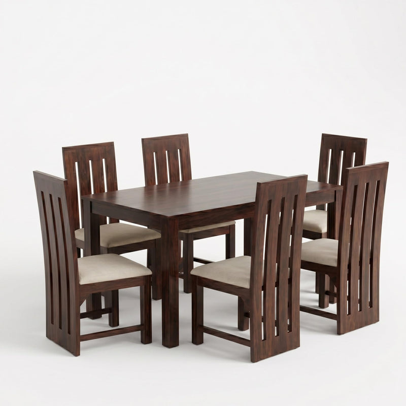 Poster Cushion Solid Sheesham Wood 4 Seater Dining Table Set - Natural Finish