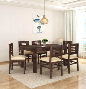 Capsule Sheesham Wood 6 Seater Dining Set With Cushion Chair - Walnut Finish