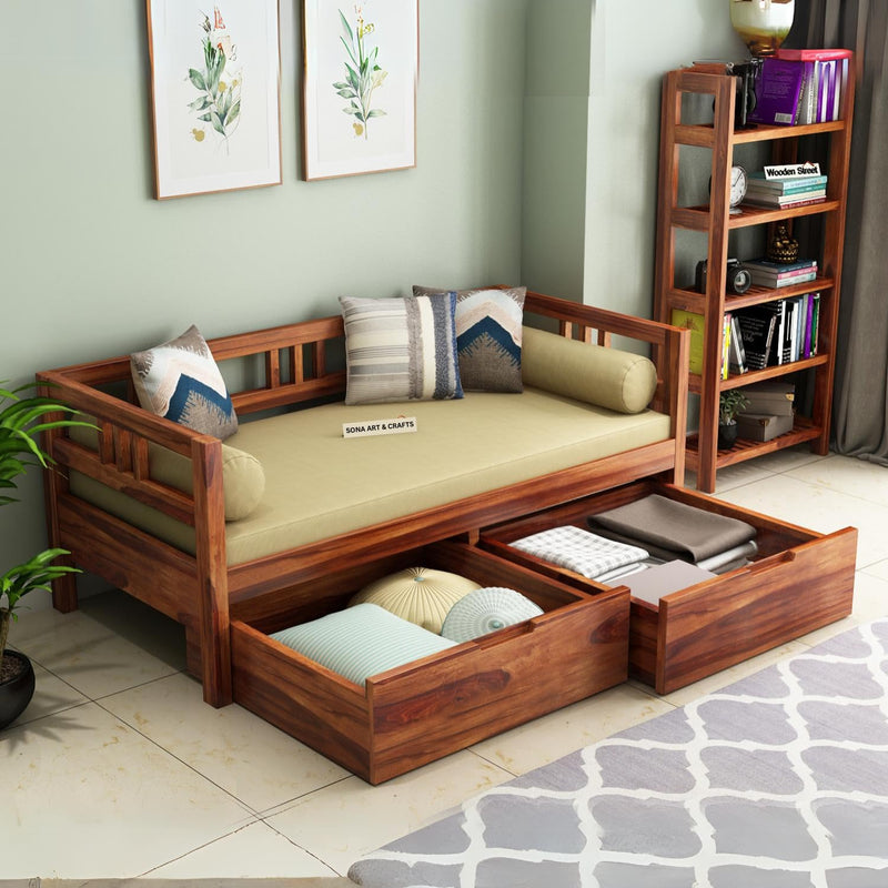 Sofa Cum Diwan Solid Sheesham Wood Sofa Cum Diwan - Natural Finish