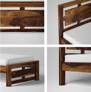 Pluto Sheesham Wood Single Bed Furniture for Bedroom Wood Cot Single Size Palang Walnut Finish