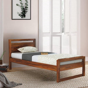Duke Sheesham Wood Single Bed Furniture Wooden Single Size Cot Bed for Bedroom - Natural Finish