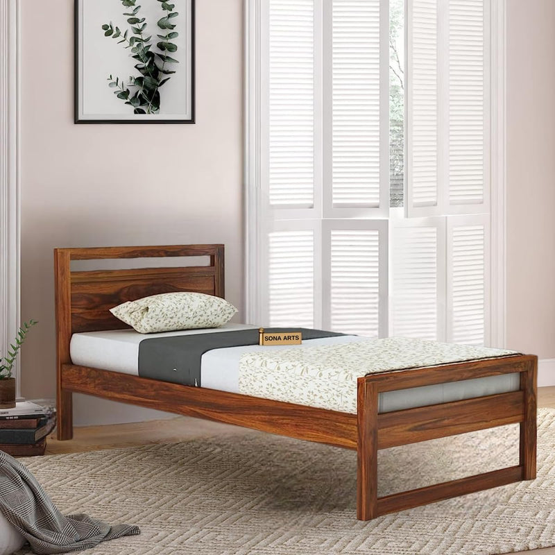 Duke Sheesham Wood Single Bed Furniture Wooden Single Size Cot Bed for Bedroom - Natural Finish