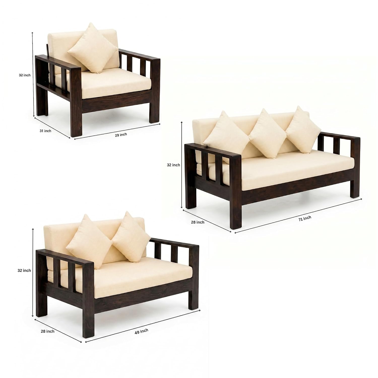 Natraj 7 Seater Solid Sheesham Wood Sofa Set for Living Room - Walnut Finish