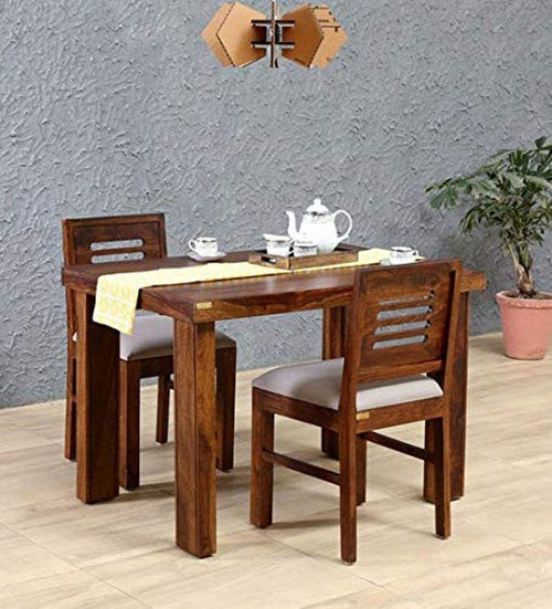 Capsule Hollow Cushion Solid Sheesham Wood 2 Seater Dining Table Set in natural finish