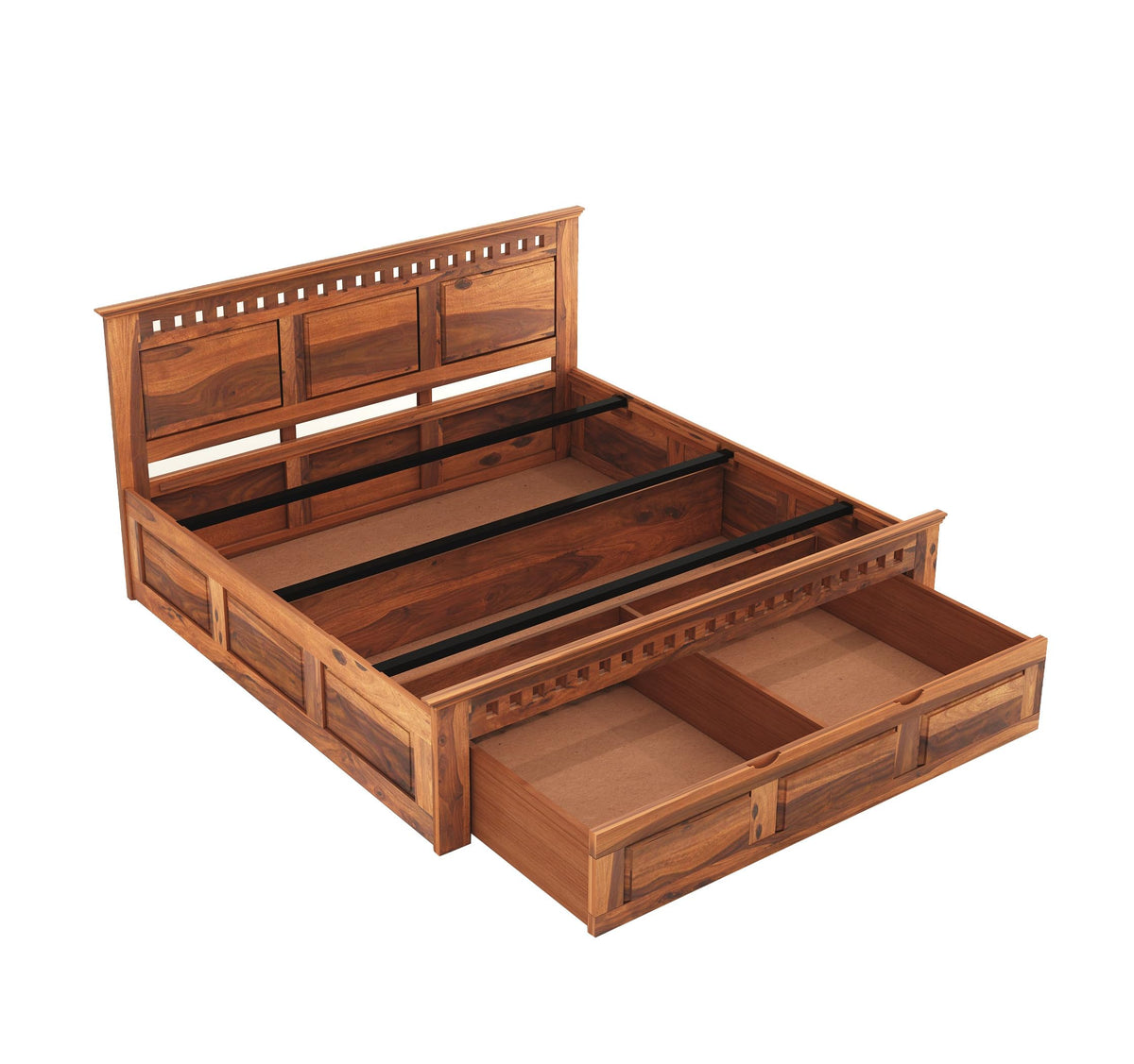Kuber Solid Sheesham Wood King Size Bed with Drawer Storage - Natural Finish