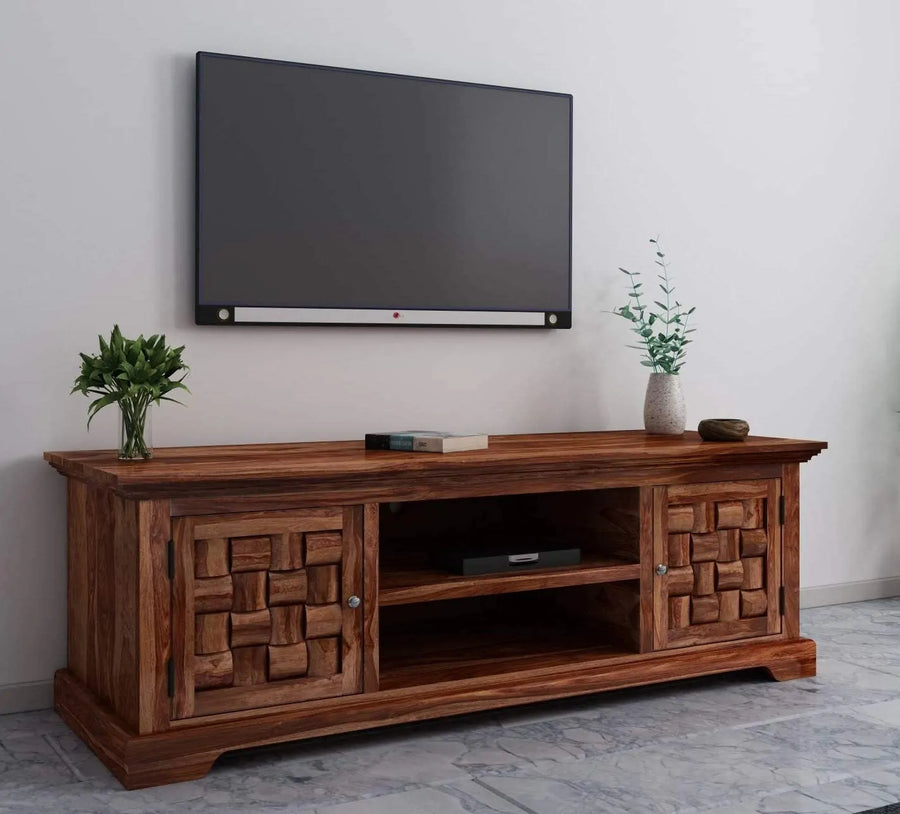 Niwar Solid Sheesham Wood TV Unit for Living Room - Natural Finish | TVC-03