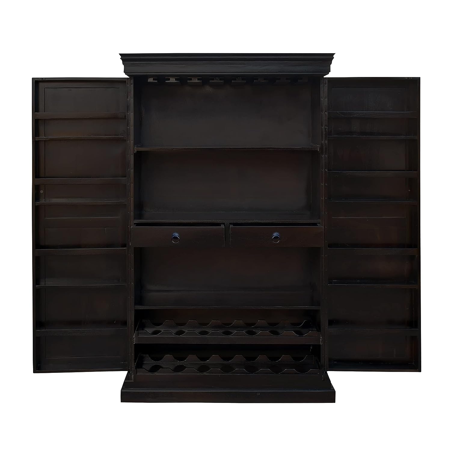 Miller Wooden Bar Cabinet with Wine Glass Storage for Living Room - Walnut Finish
