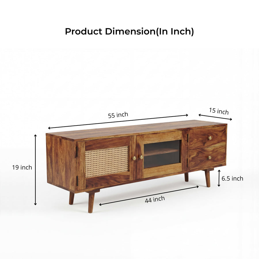 Heritage Solid Sheesham Wood TV Unit for Living Room - Natural Finish
