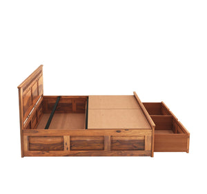 Kuber Solid Sheesham Wood King Size Bed with Drawer Storage - Natural Finish
