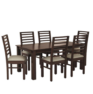 Luxe Solid Wood dining Table Set 6 Seater with Cushion Chair - Walnut Finish