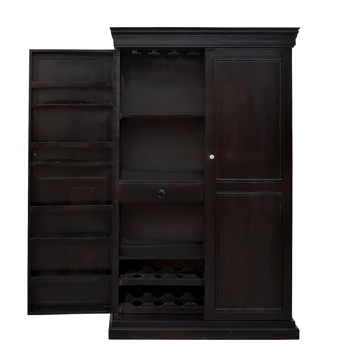 Miller Wooden Bar Cabinet with Wine Glass Storage for Living Room - Walnut Finish