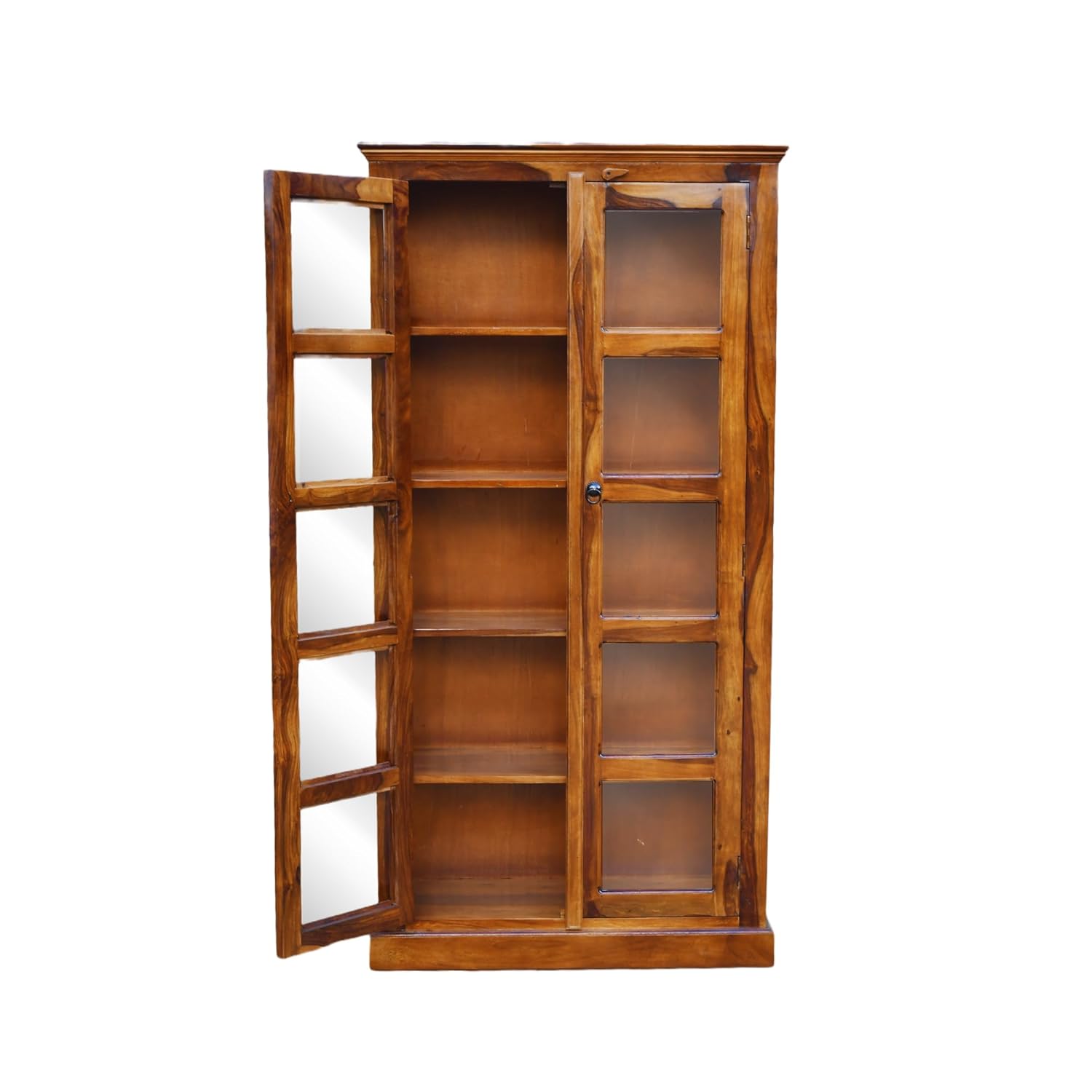 Vista Solid Wood Bookshelf With Glass Door Office & Living Room - Natural Finish