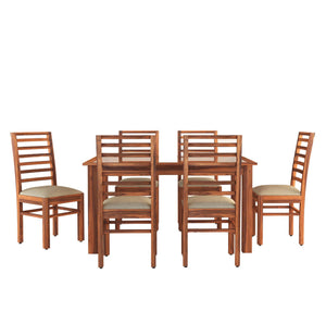 Luxe Solid Sheesham Wood Dining Table 6 Seater Dining Table Set, Glass Top Dinner Table Set - Natural Finish