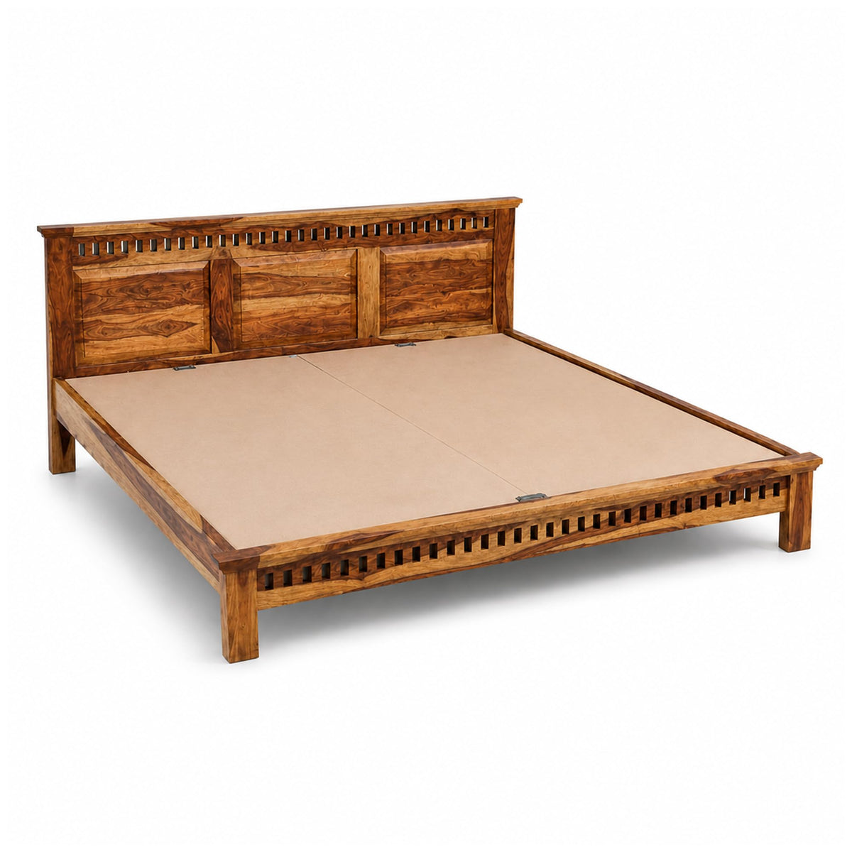 Kuber Platform bed Solid Sheesham Wood King Size Bed without Storage in natural finish - headboard detail