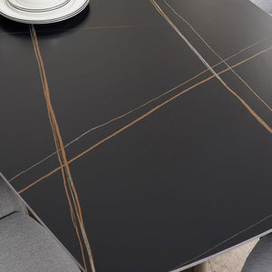 Marble Metal Black Solid Sheesham Wood 6 Seater Dining Table Set