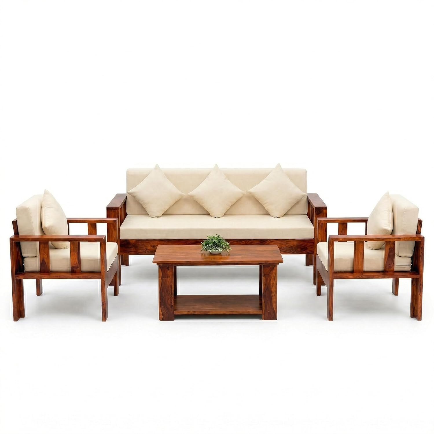Natraj 5 Seater With Coffee Table Solid Sheesham Wood Sofa Set for Living Room - Natural Finish