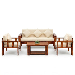Natraj 5 Seater With Coffee Table Solid Sheesham Wood Sofa Set for Living Room - Natural Finish