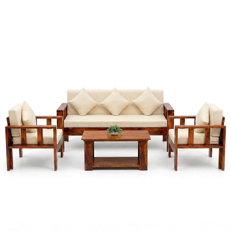 Natraj 5 Seater With Coffee Table Solid Sheesham Wood Sofa Set for Living Room - Natural Finish