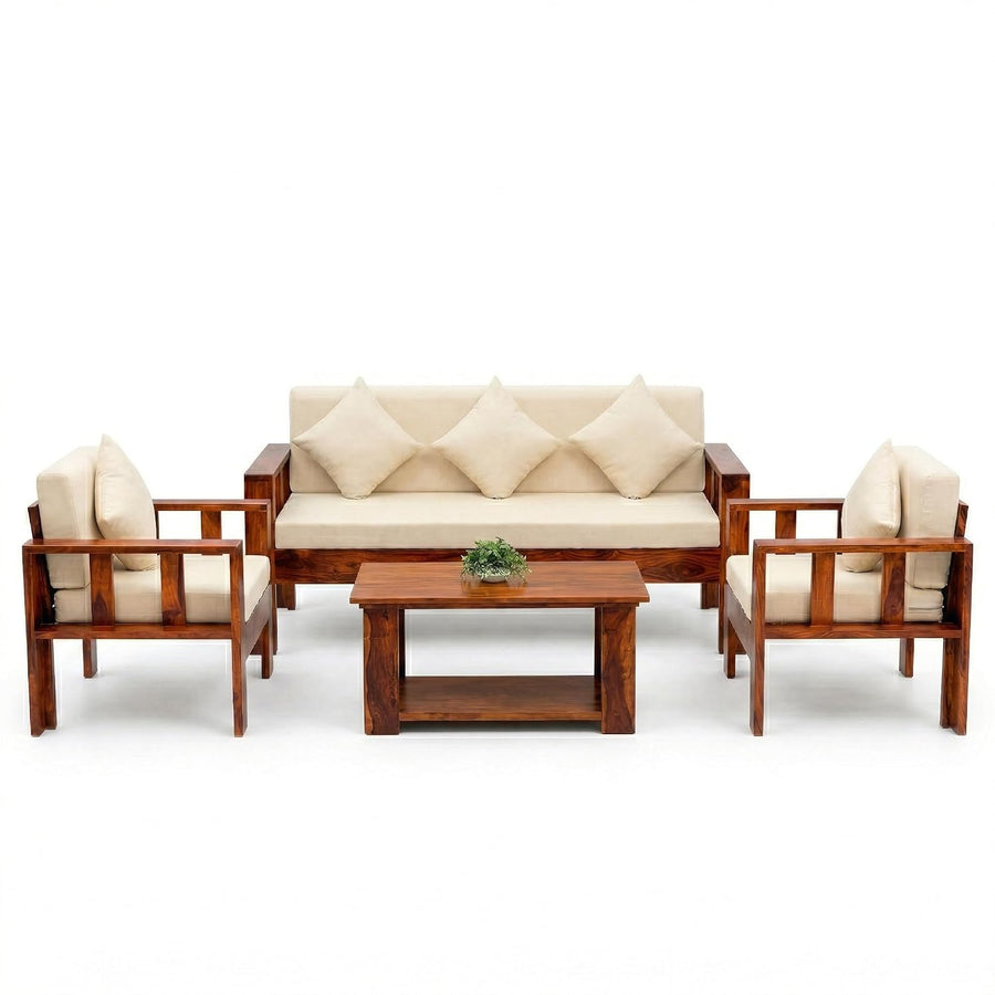 Natraj 5 Seater With Coffee Table Solid Sheesham Wood Sofa Set for Living Room - Natural Finish