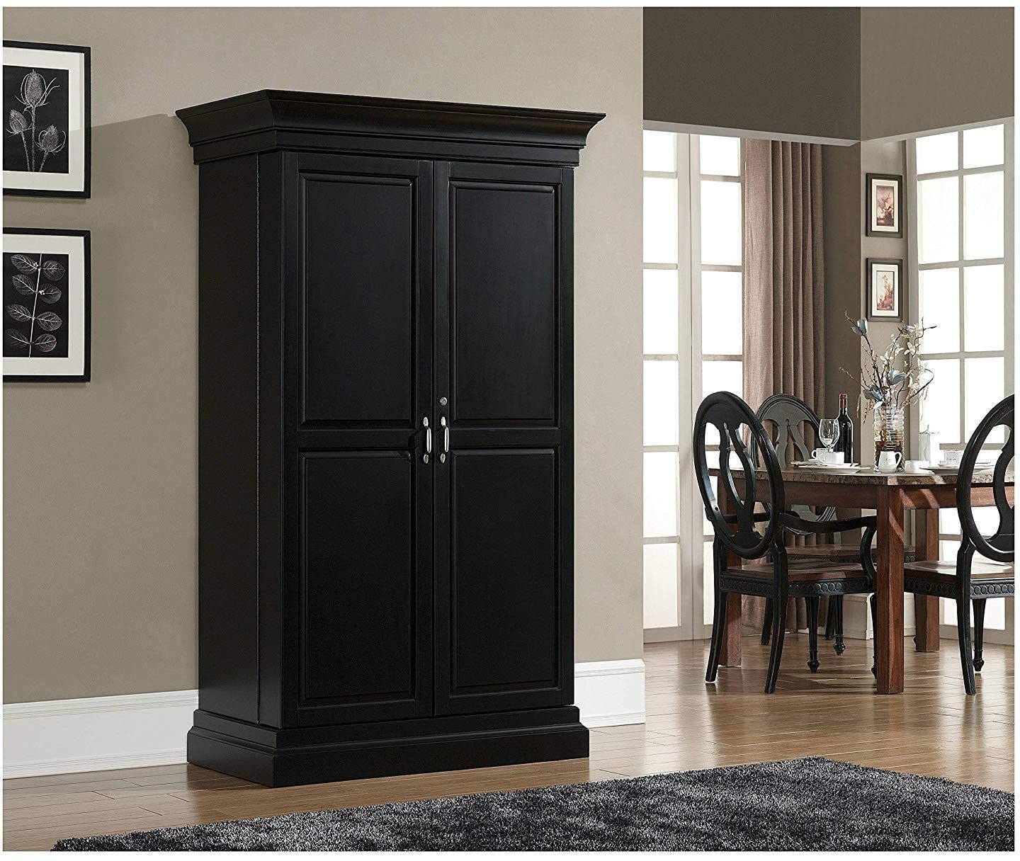 Miller Wooden Bar Cabinet with Wine Glass Storage for Living Room - Black Finish