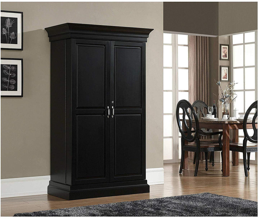 Miller Wooden Bar Cabinet with Wine Glass Storage for Living Room - Black Finish